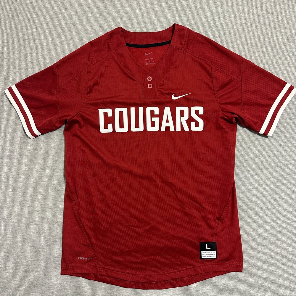 Nike Cougars Dri-FIT 2 Button Baseball Jersey Short Sleeves Red Mens Size Large